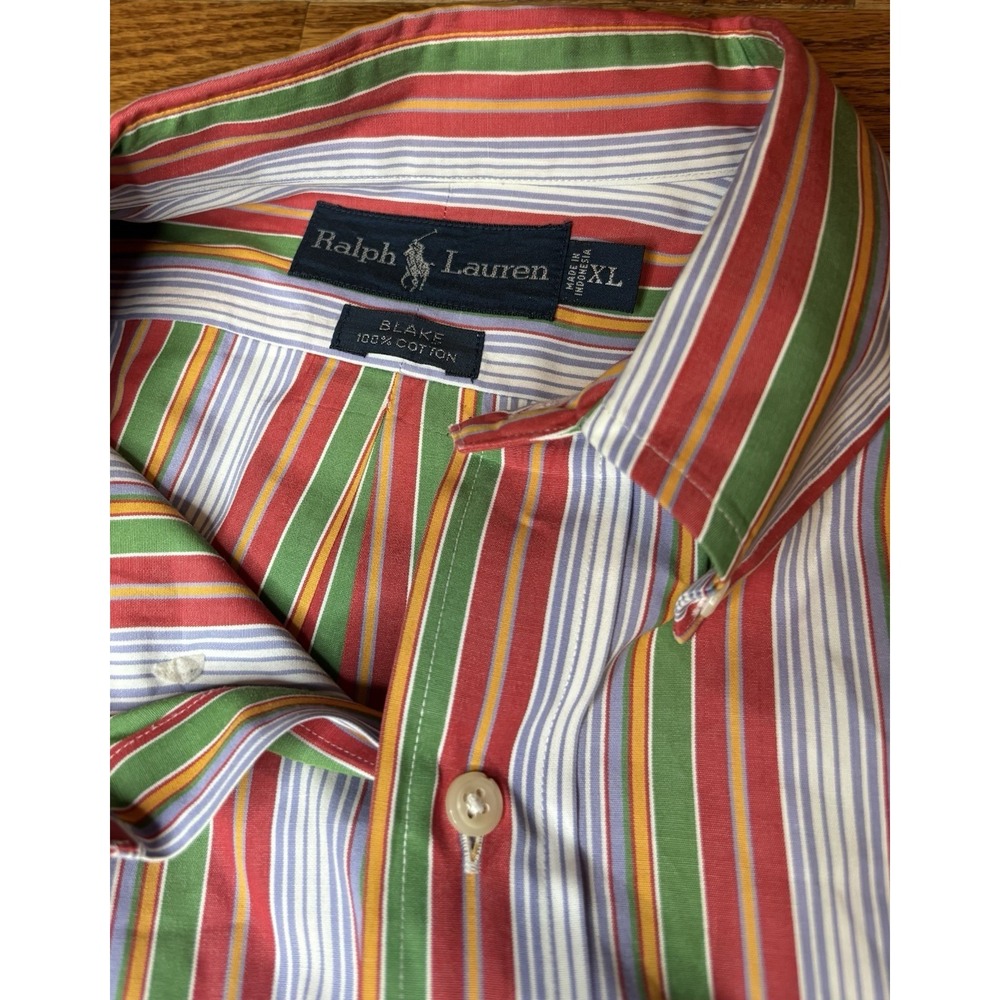 VTG Polo Ralph Lauren Mens Red Multicolor Striped Shirt Size XL Blake Colorful - Picture 3 of 7